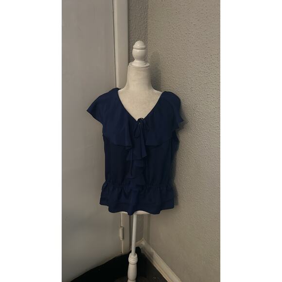 Apostrophe Navy Ruffled Sleeveless Top Size LP Long Petite Balletcore Boho - Picture 1 of 11